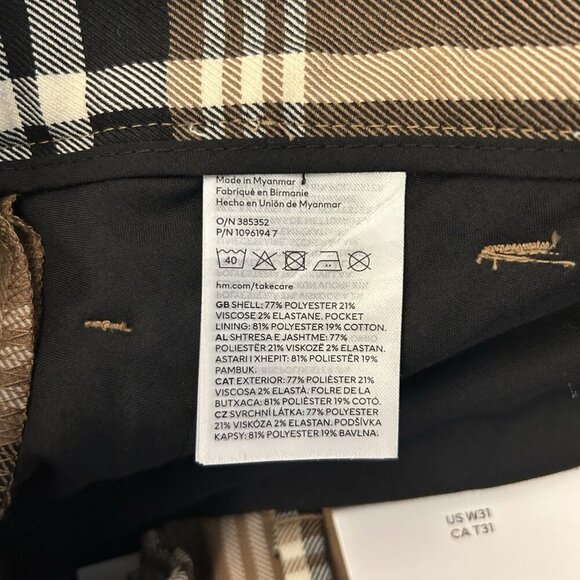 H&M Women's Chino Pants Size 31 Beige Plaid Relaxed Fit Mid Rise Pockets NWT - Picture 4 of 16